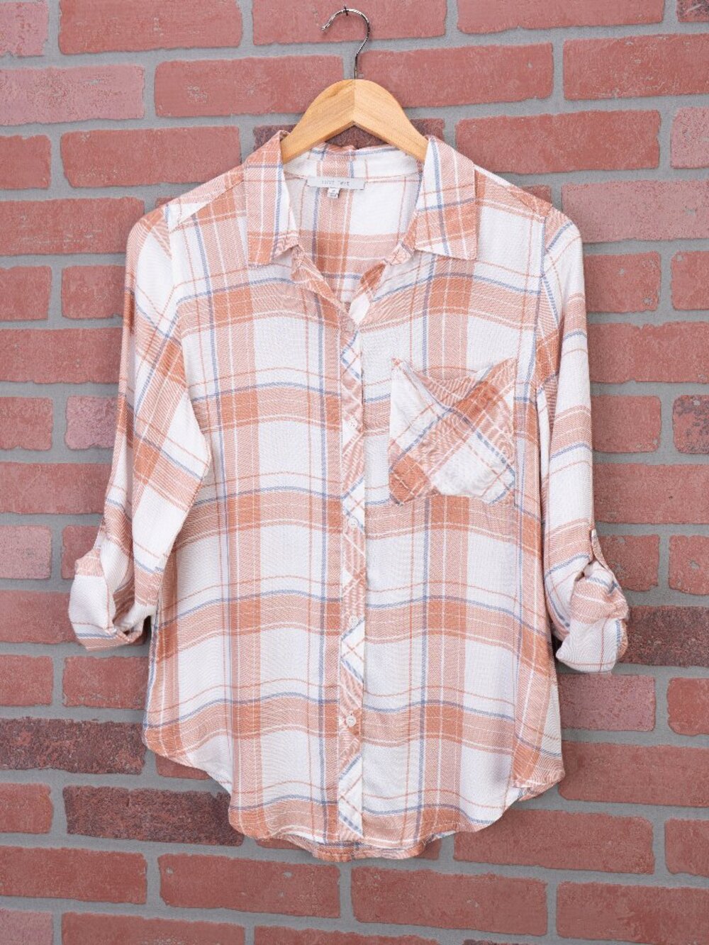 Lightweight Plaid Button-up - Terracotta - Picture 3 of 12